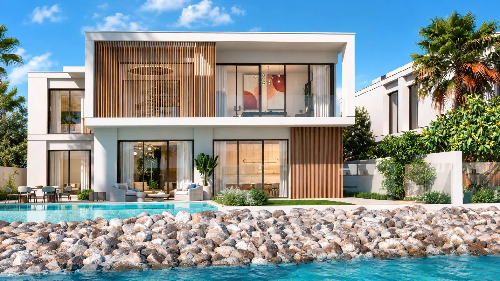 Premium Yas Riva Reserve villa façade highlighting large windows and natural light