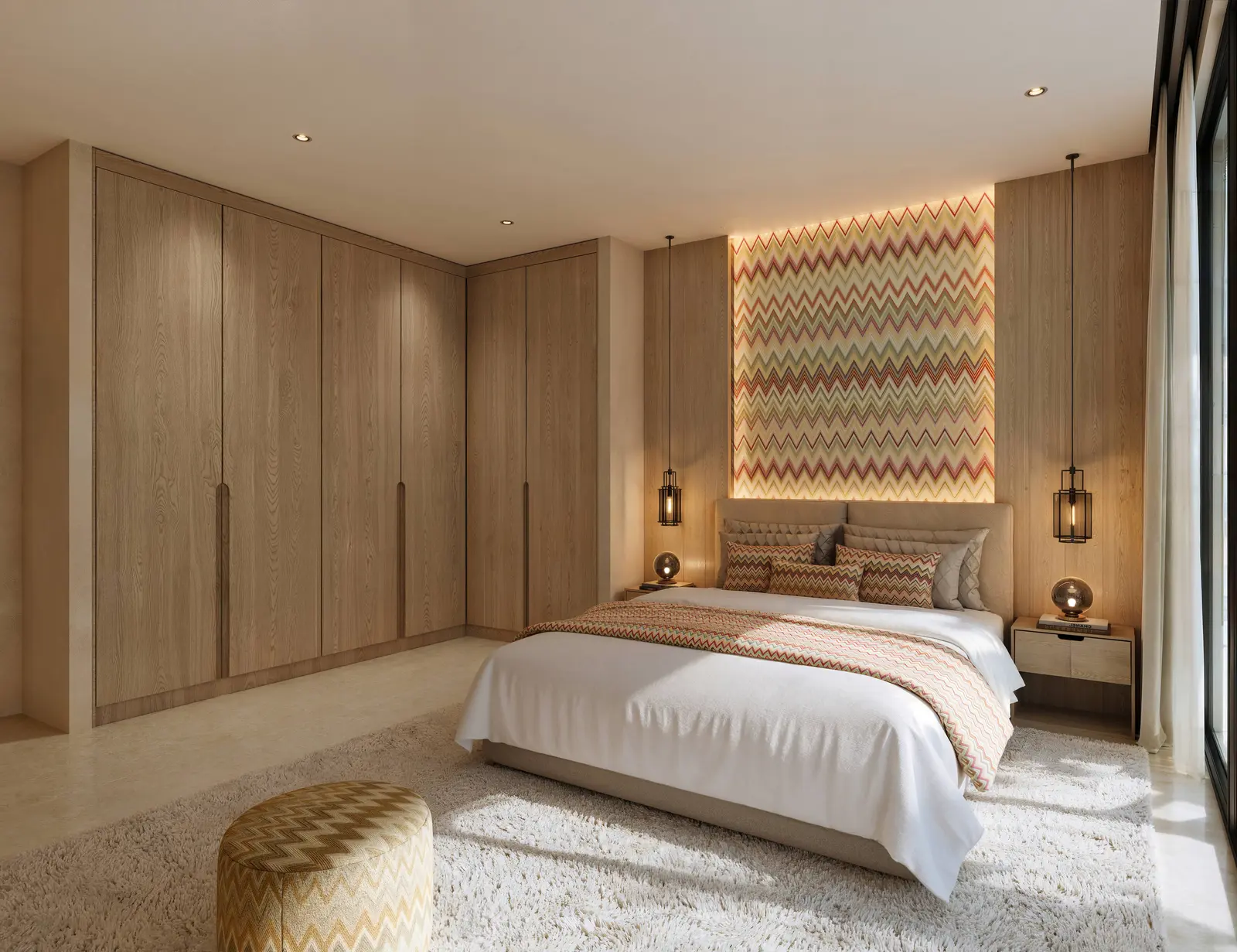 Open-plan apartment living area at Waterfront by Missoni in Shams Abu Dhabi showcasing signature Missoni Home designer furnishings