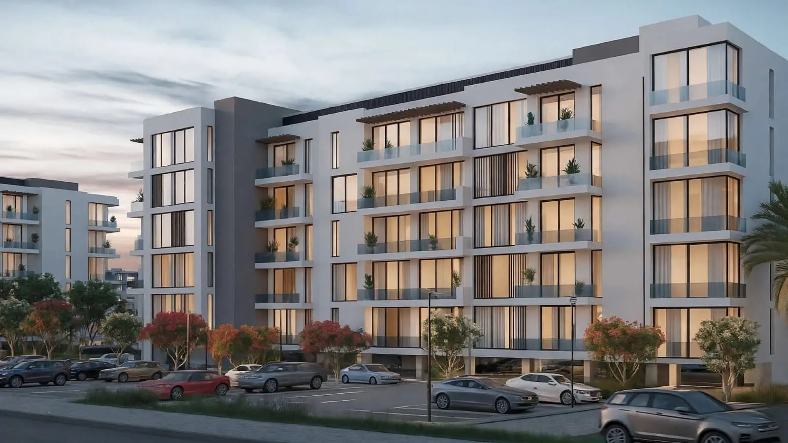MERITO Abu Dhabi Al Reeman exterior view of boutique residential tower with modern architecture and landscaped surroundings by Jadara.