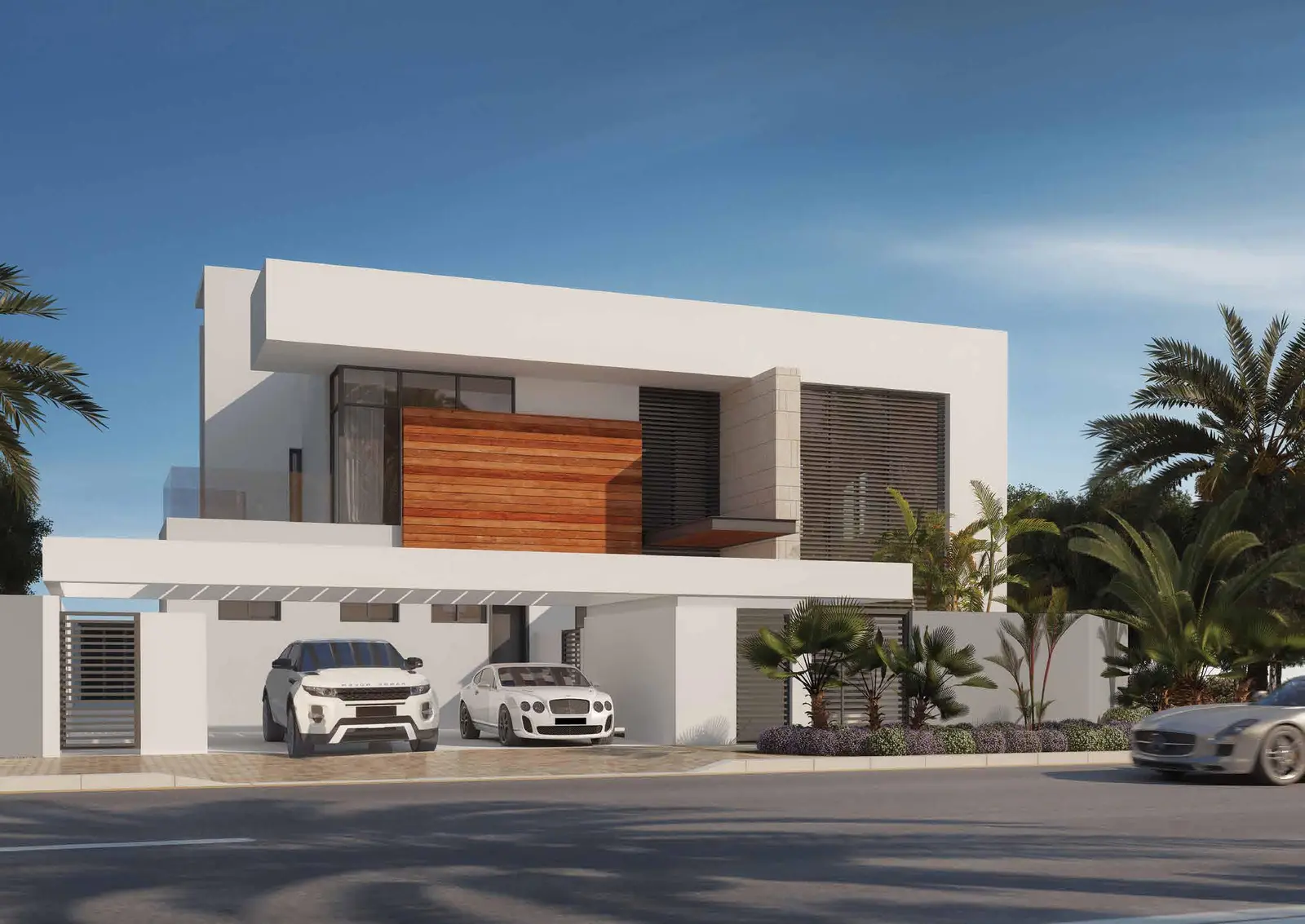 Covered parking garage attached to villa in West Yas, Yas Island, Abu Dhabi with space for two cars
