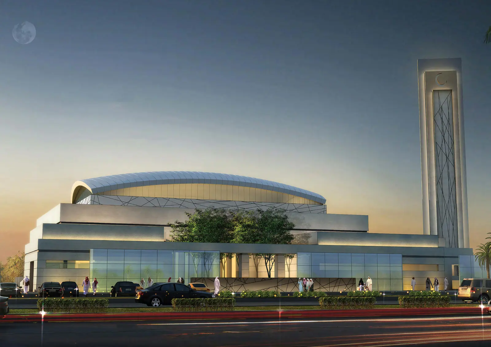 Grand mosque in West Yas, Yas Island, Abu Dhabi with capacity for 2,000 worshippers showcasing modern Islamic architecture