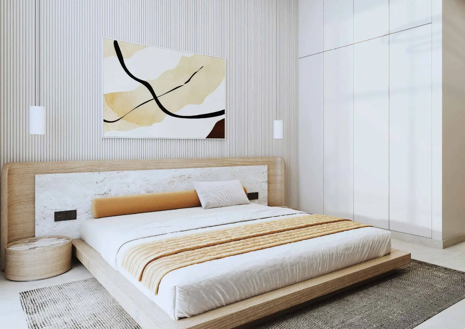 Radiant Wave bedroom interior highlighting spacious design, luxury finishes, and panoramic waterfront views