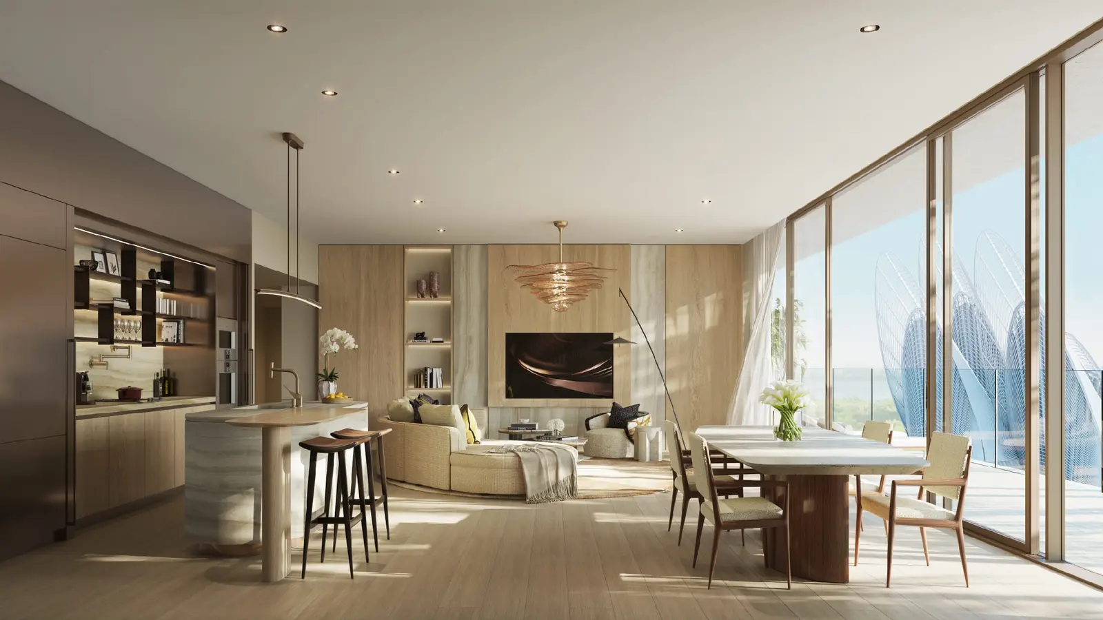 Sophisticated dining area inside Mandarin Oriental Residences showcasing branded luxury living.