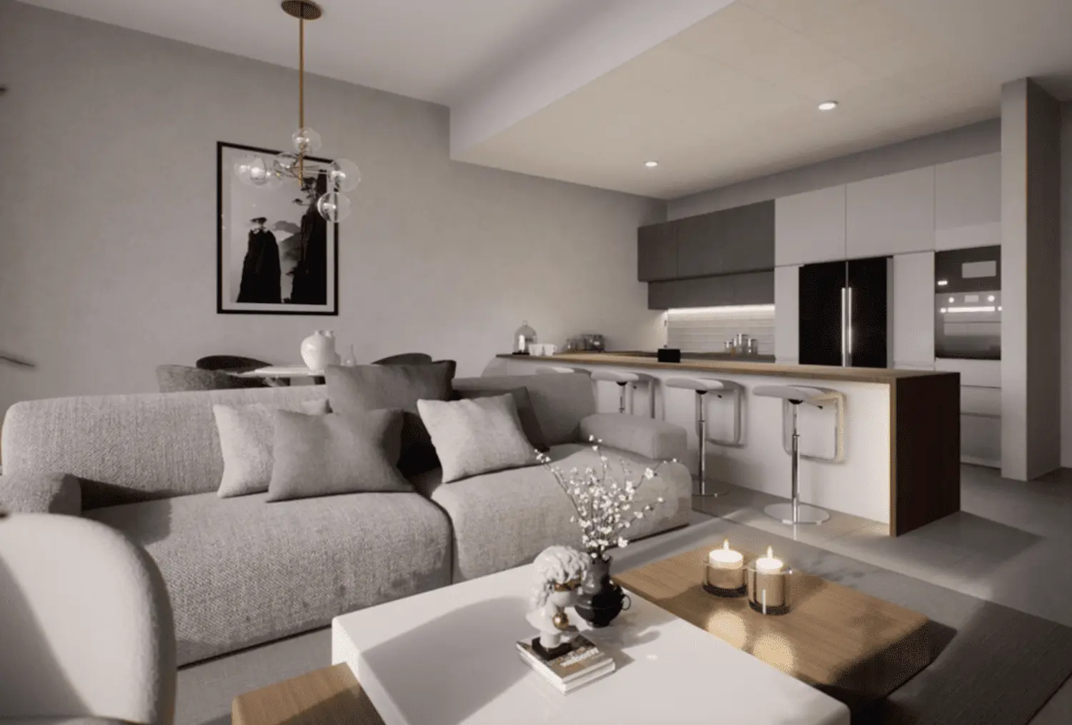The Icon Tower modern living room with elegant contemporary interiors in Yas Bay